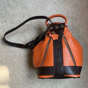 VALENTINA Pebbled Leather Convertible Sling Bucket Bag (8”x10”x6.5”)